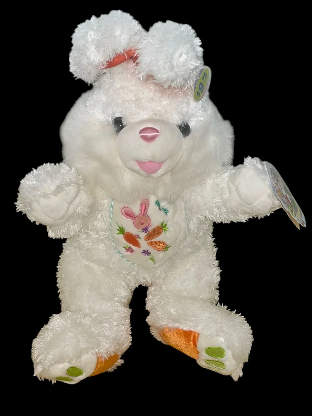 Vintage Hoppy Hopster White Easter Bunny Plush with Carrot Bib 24”